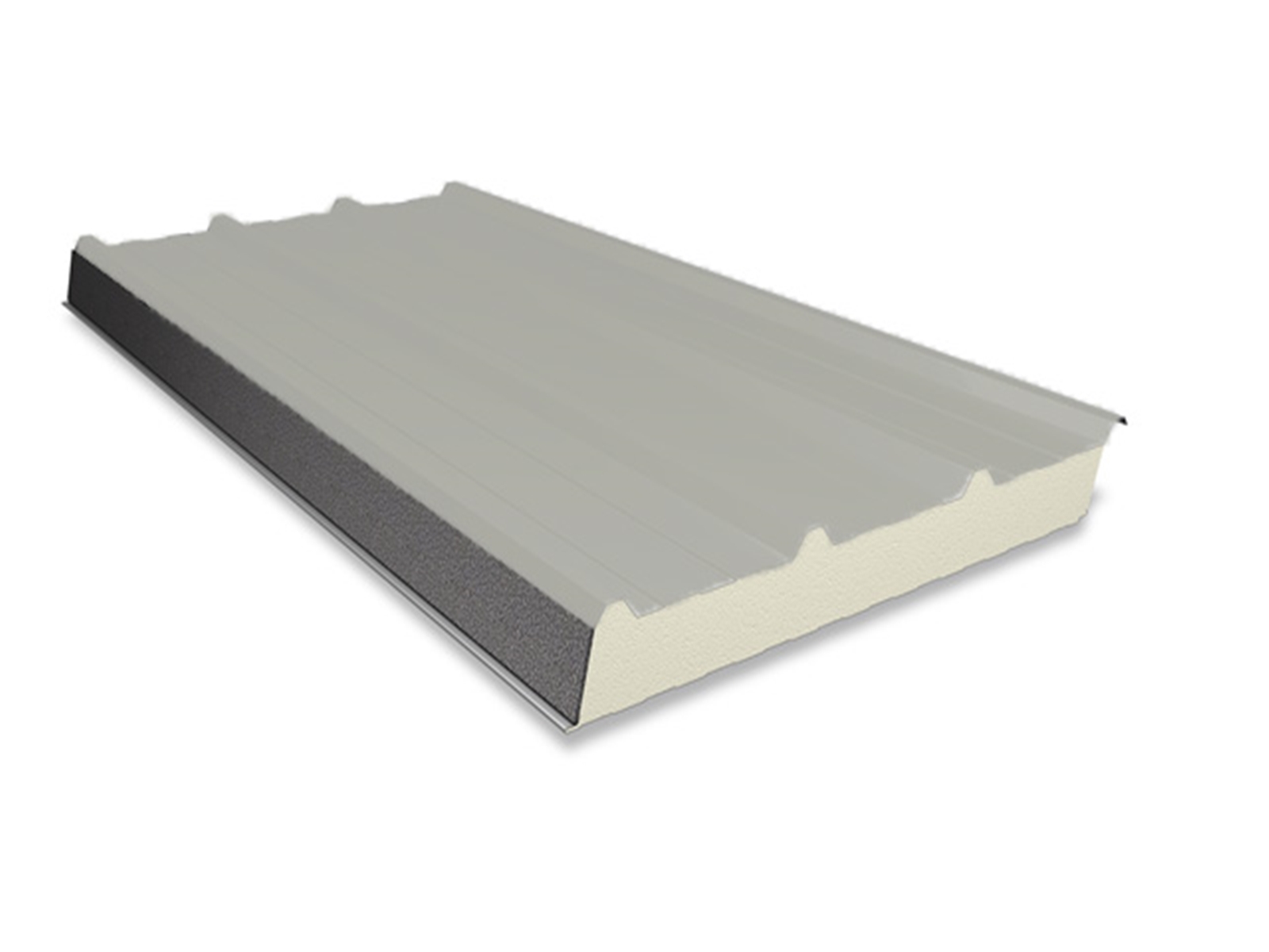 SAB trapezium PIR sandwichpaneel dak type D, 3 Kroon, 60/90mm, 0.63mm, interieur, HPS200 Ultra Goosewing Grey (±RAL 7038)